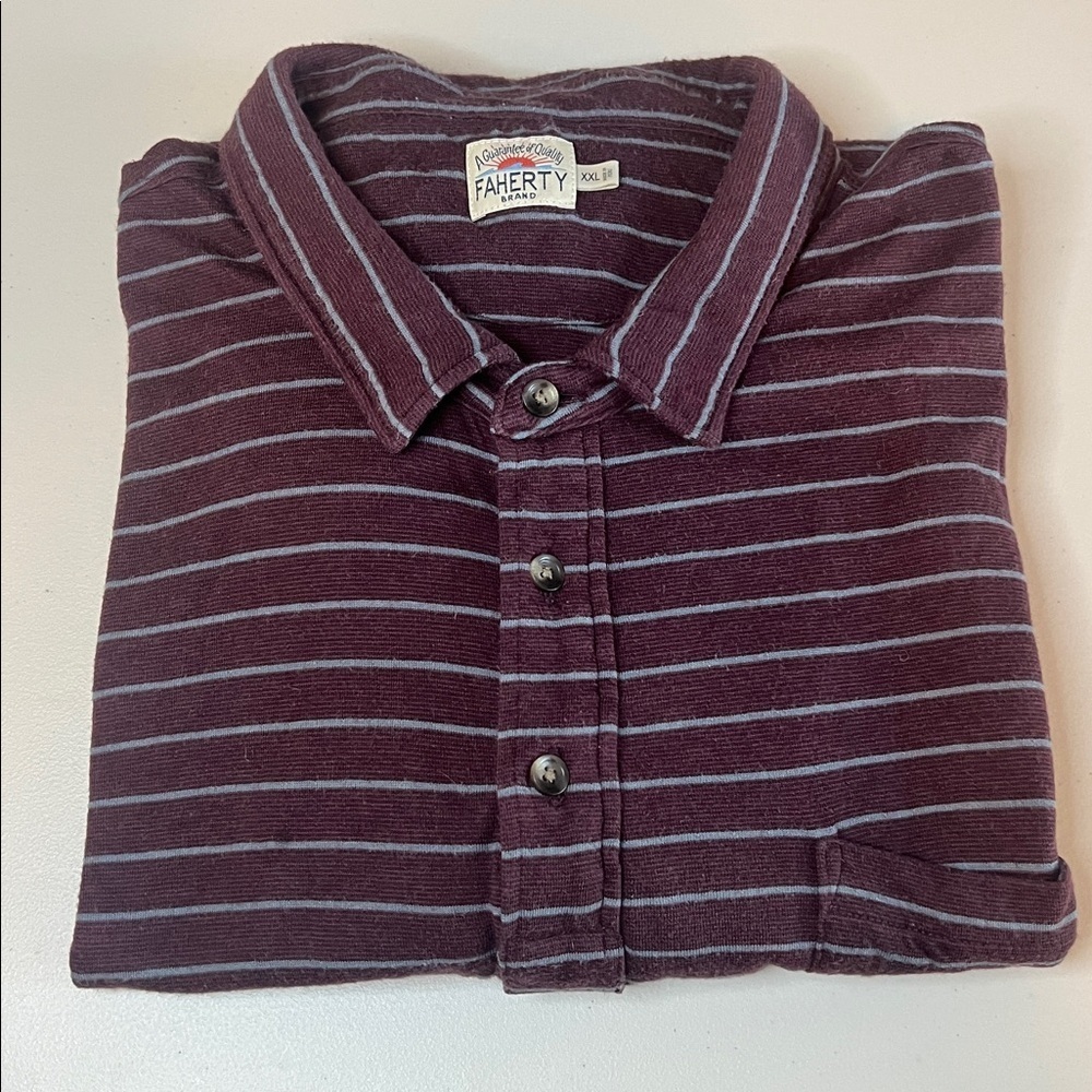 Faherty Striped Long Sleeve Polo Shirt Purple/Blue Size XXL